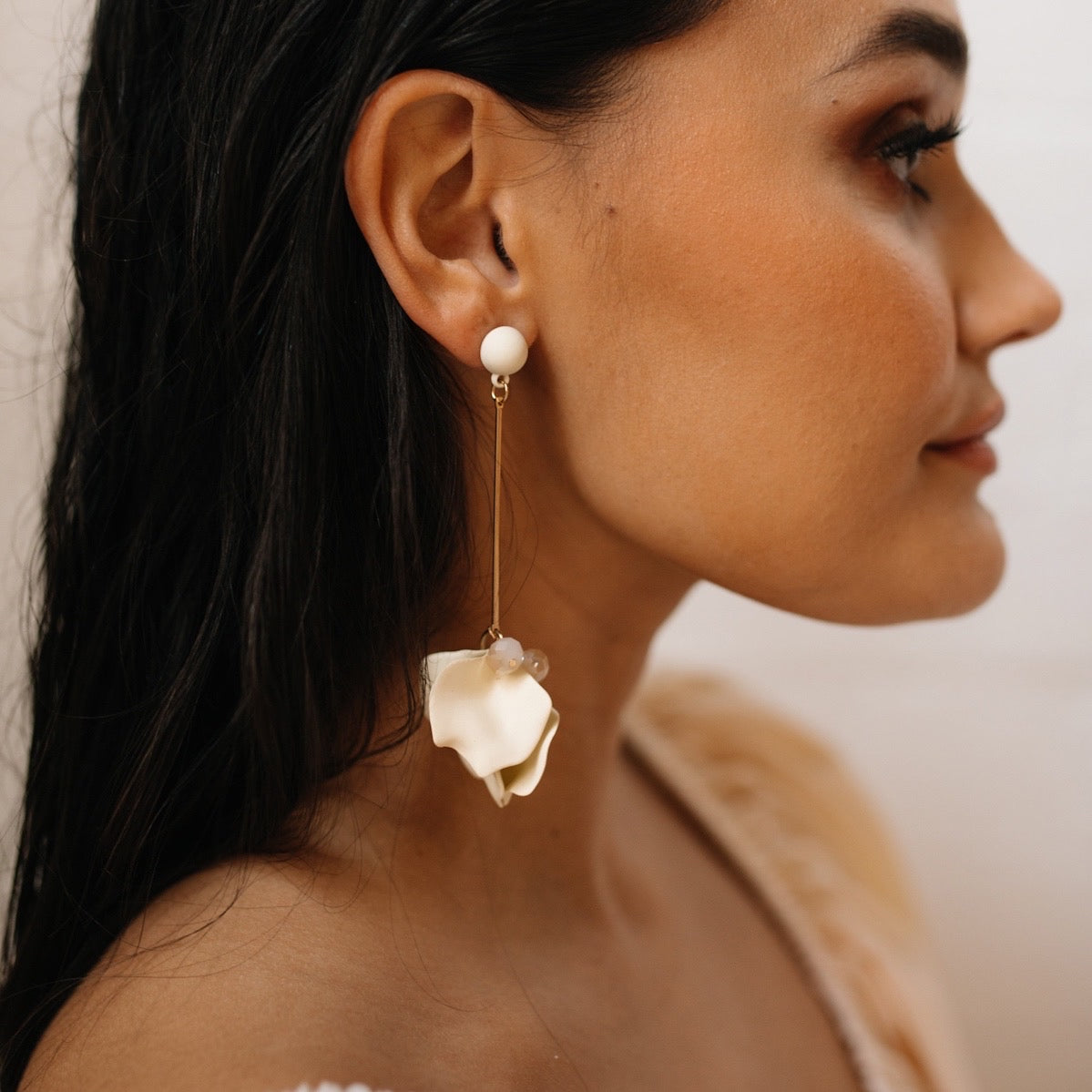 Vanilla Cream Petal Drop Earrings -  LAST CHANCE!