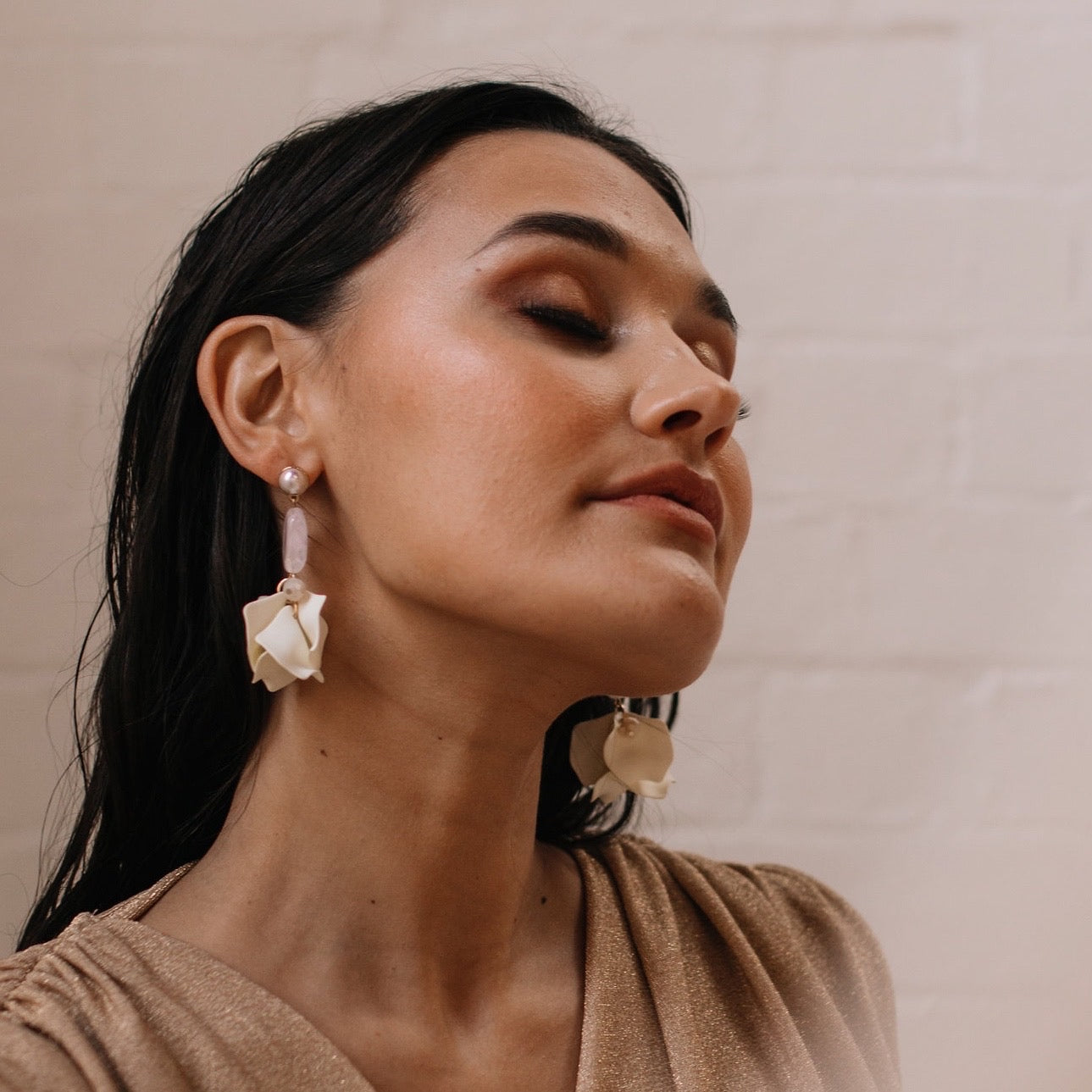 Vanilla Cream Petal Drop Earrings -  LAST CHANCE!