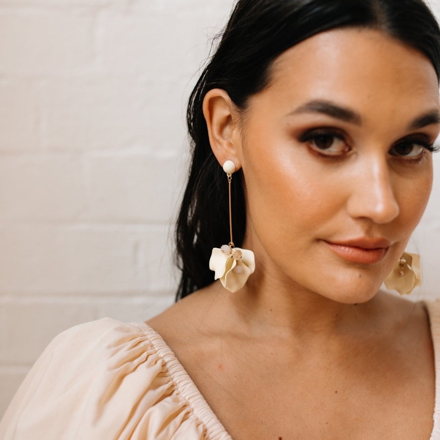 Vanilla Cream Petal Drop Earrings -  LAST CHANCE!