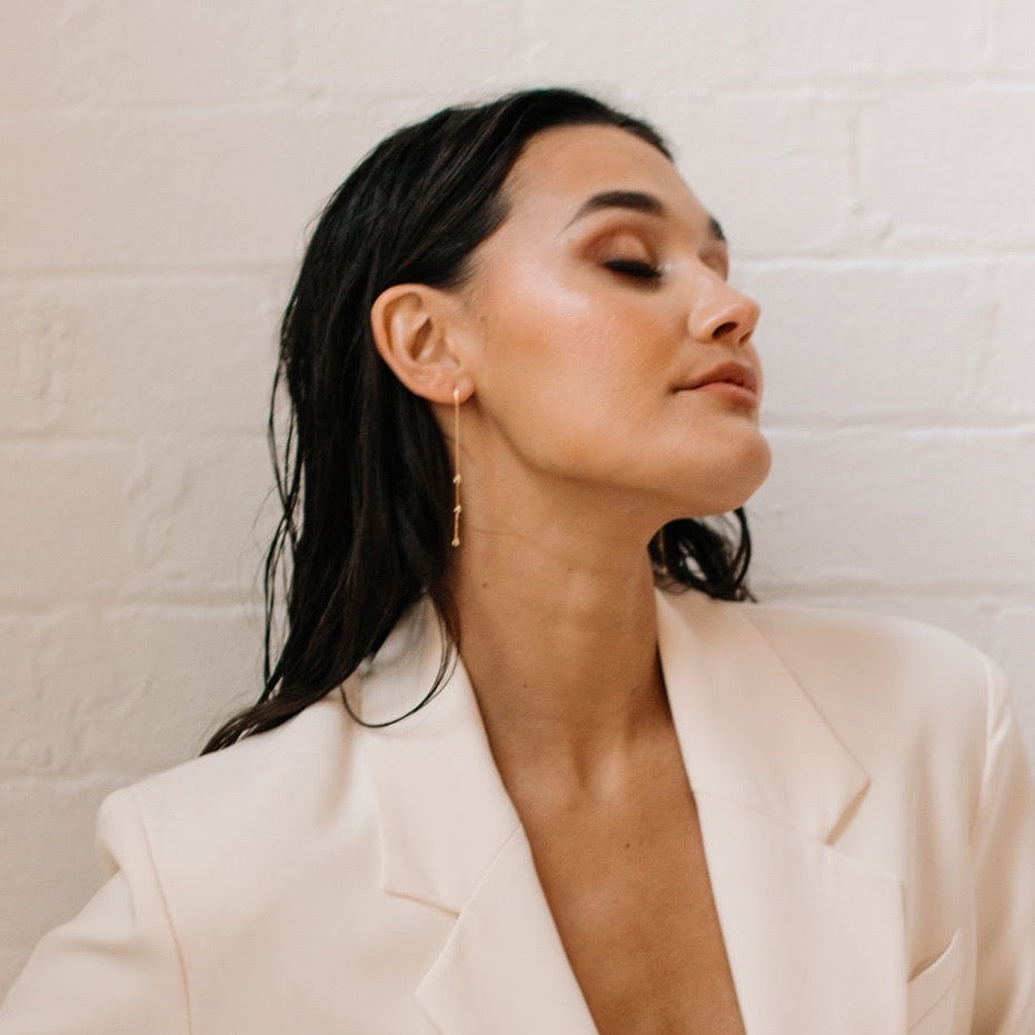 Jolie Bezel Drop Threader Earrings - LAST CHANCE!