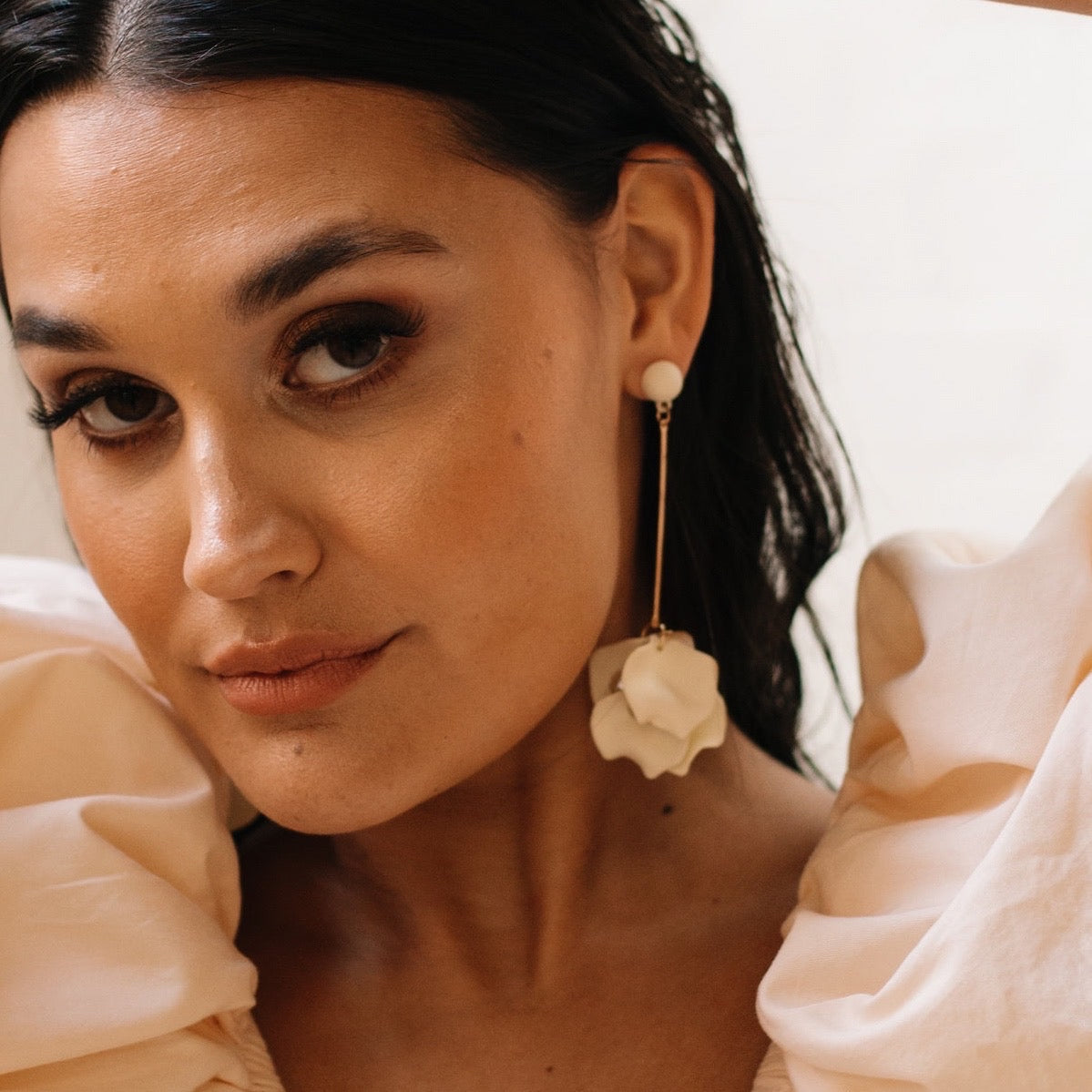 Vanilla Cream Petal Drop Earrings -  LAST CHANCE!
