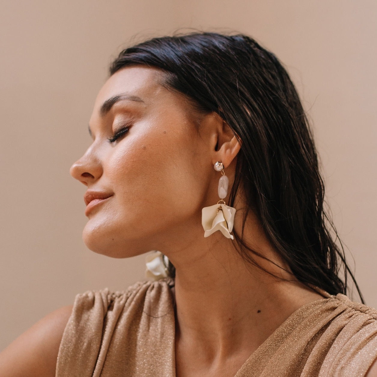 Vanilla Cream Petal Drop Earrings -  LAST CHANCE!