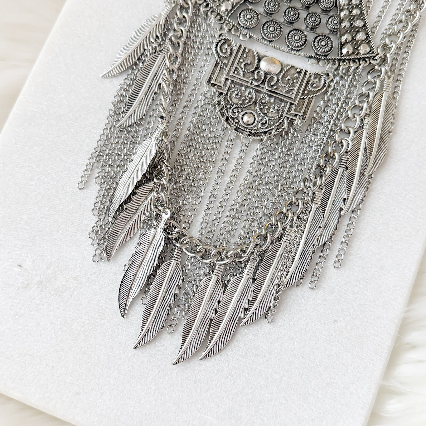 Feathers and Chains Statement Necklace