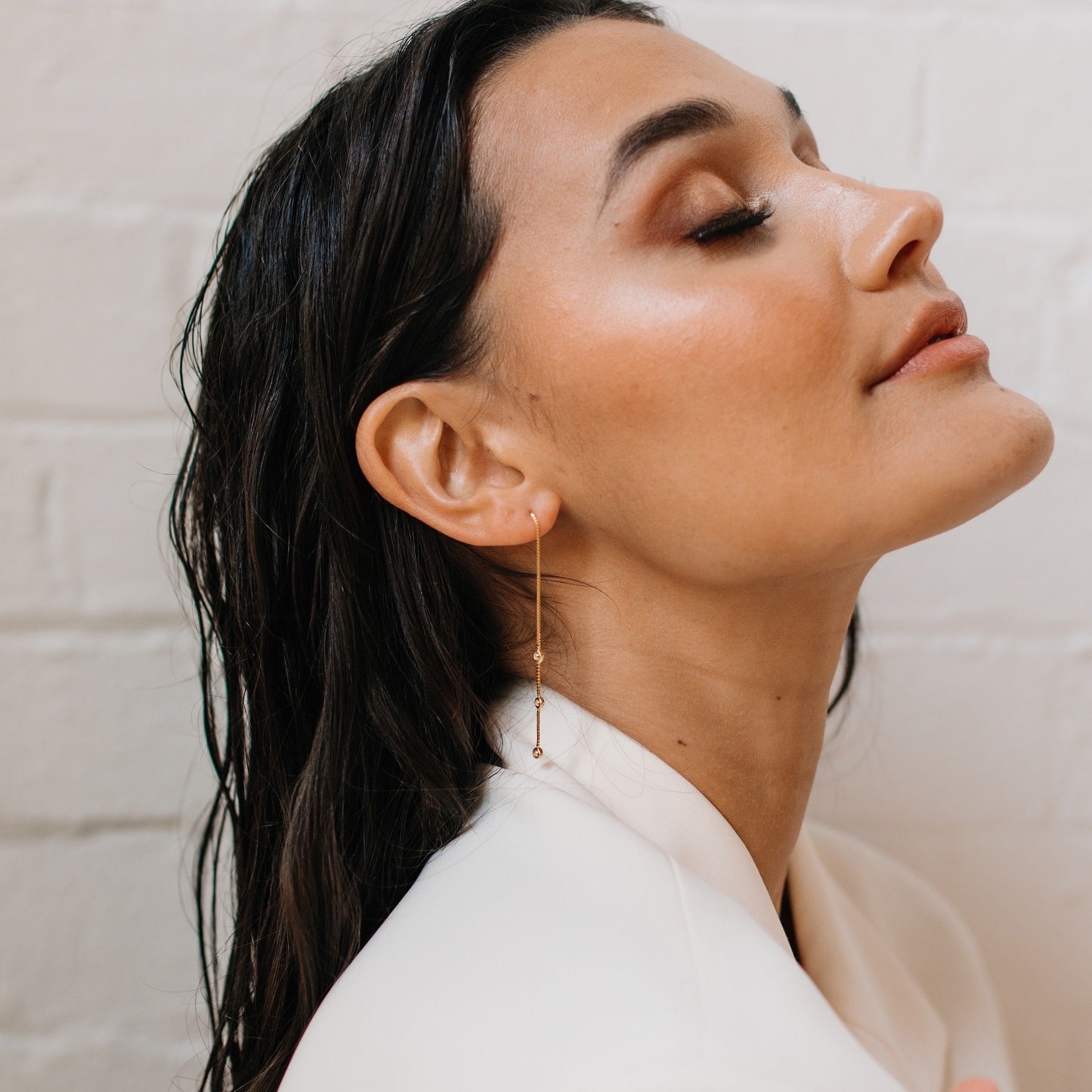 Jolie Bezel Drop Threader Earrings - LAST CHANCE!