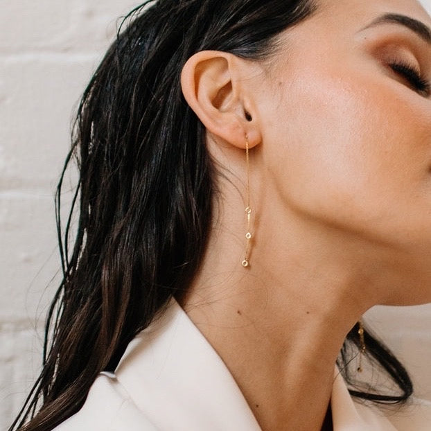 Jolie Bezel Drop Threader Earrings - LAST CHANCE!