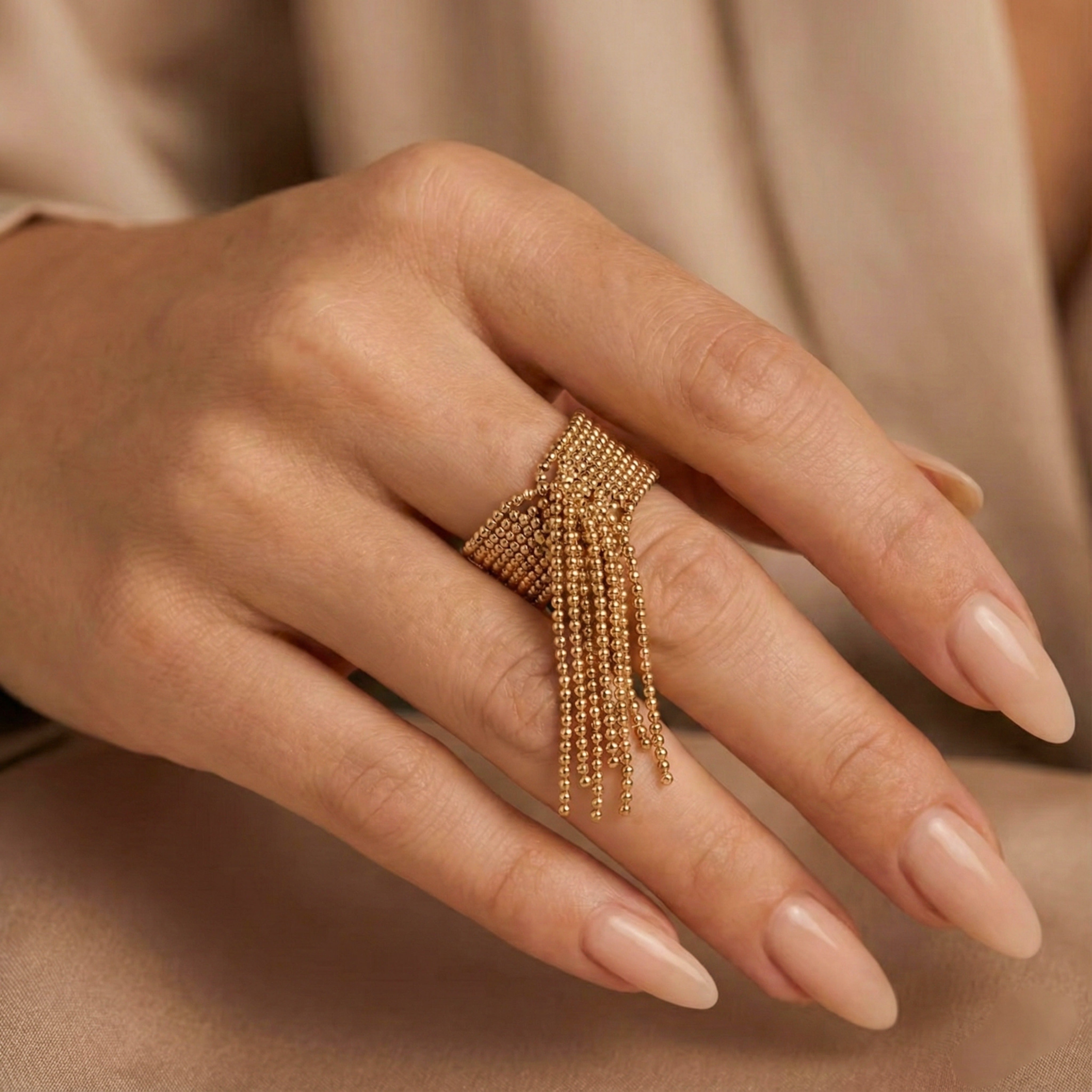 Beaded Fringe Statement Ring