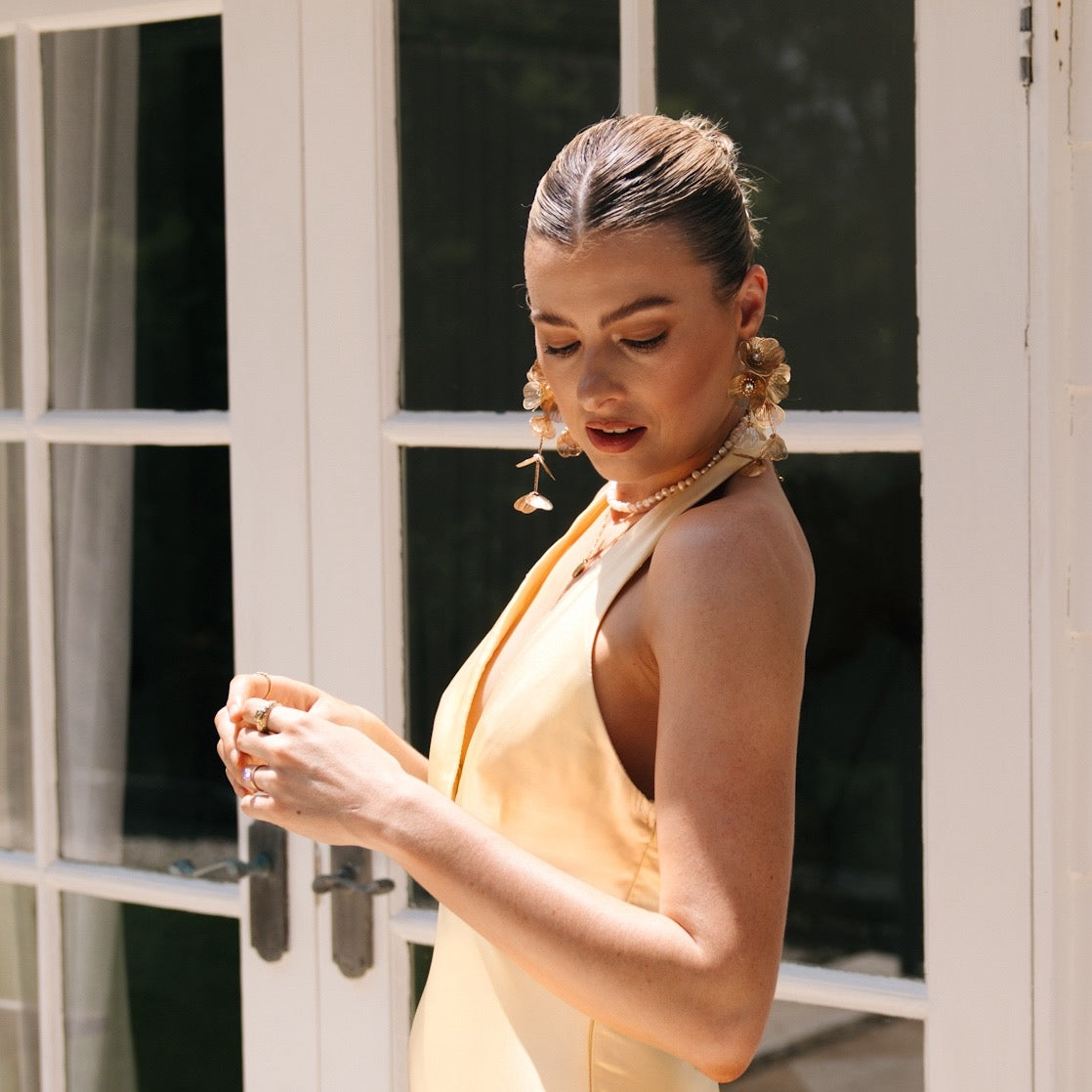 Golden Floral Statement Earrings - LAST CHANCE!