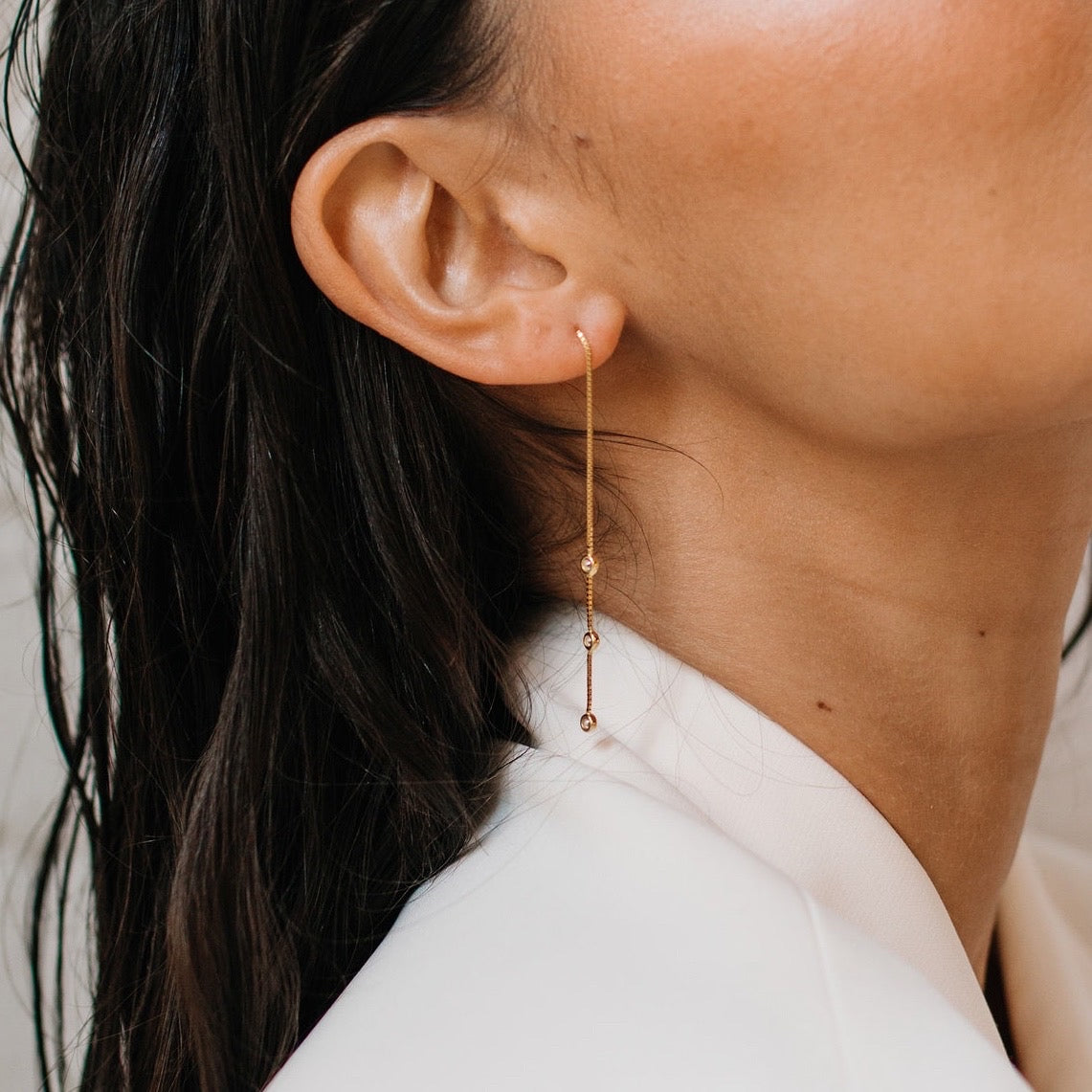 Jolie Bezel Drop Threader Earrings - LAST CHANCE!