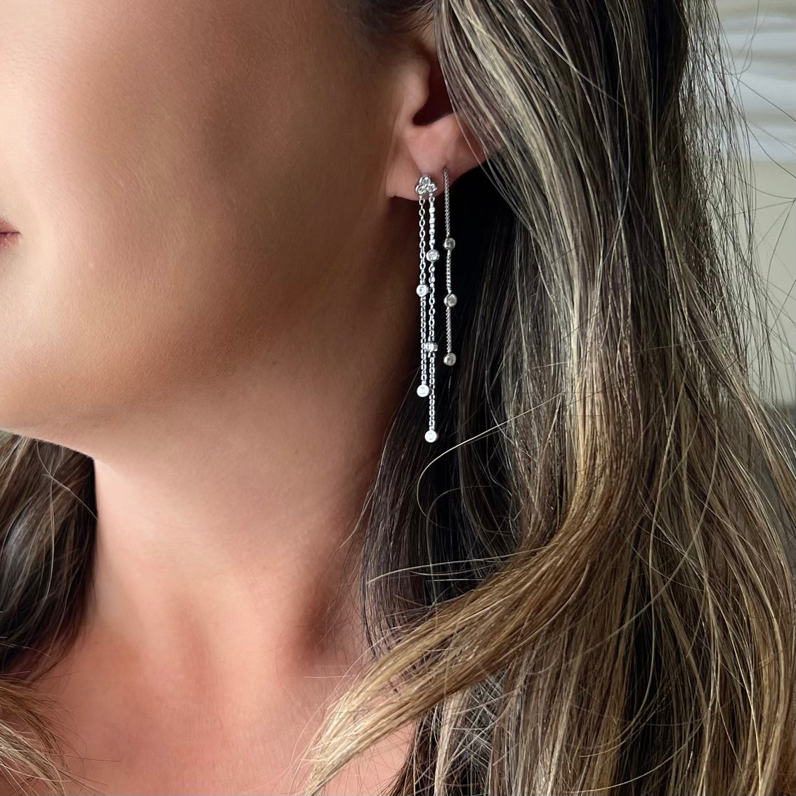 Jolie Bezel Drop Threader Earrings - LAST CHANCE!