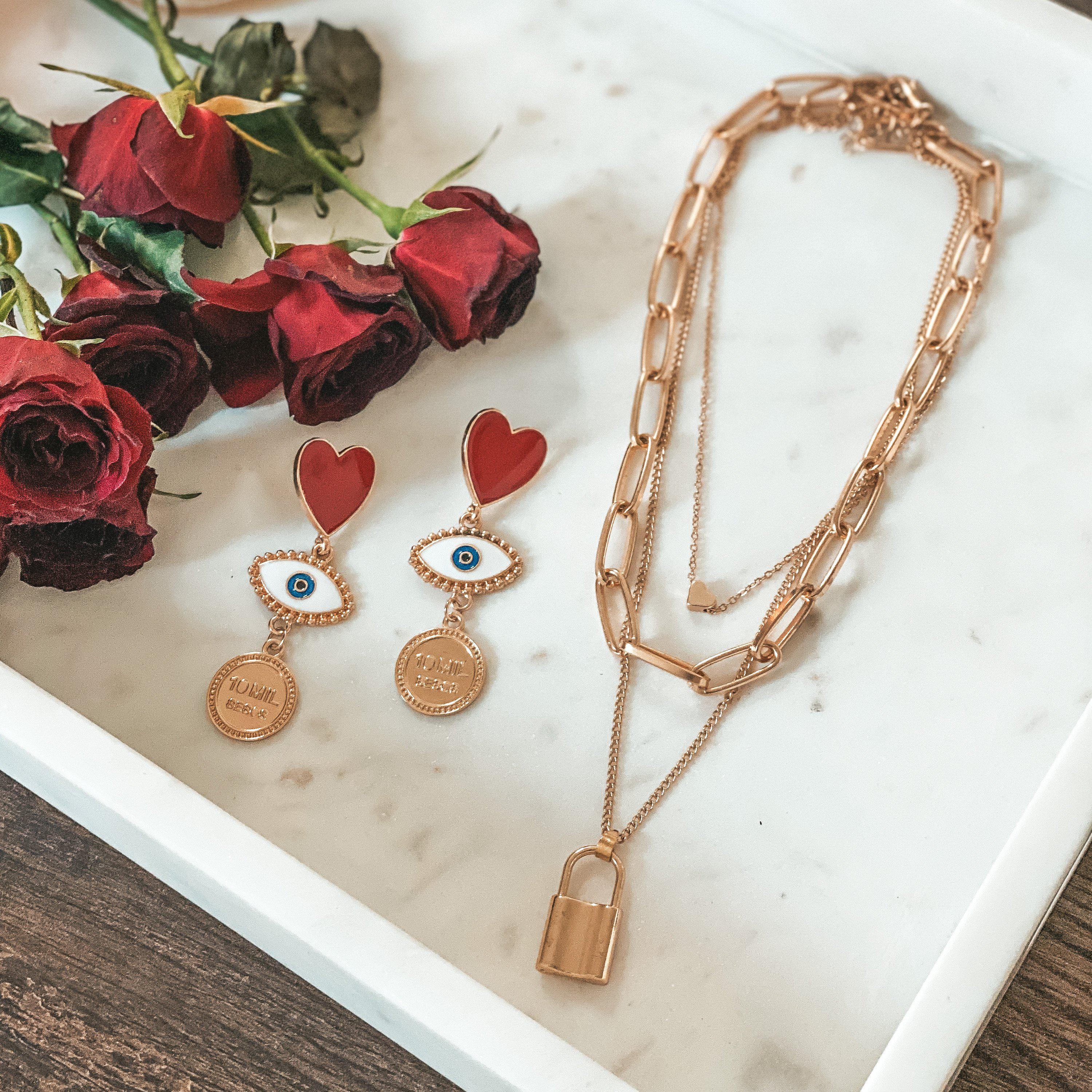 Heart & Lock Layered Chain Necklace - LAST CHANCE