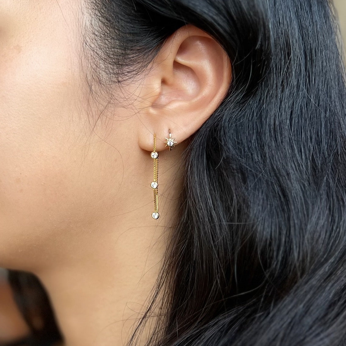 Jolie Bezel Drop Threader Earrings - LAST CHANCE!