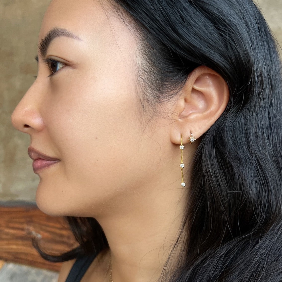 Jolie Bezel Drop Threader Earrings - LAST CHANCE!