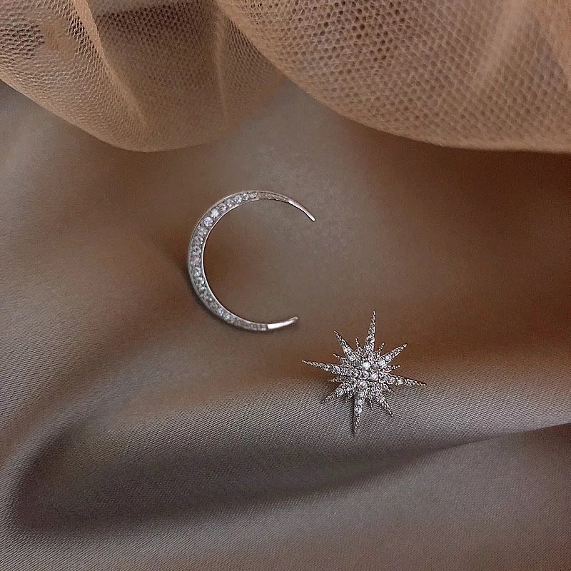 Twinkle Star & Moon Asymmetric Stud Earrings