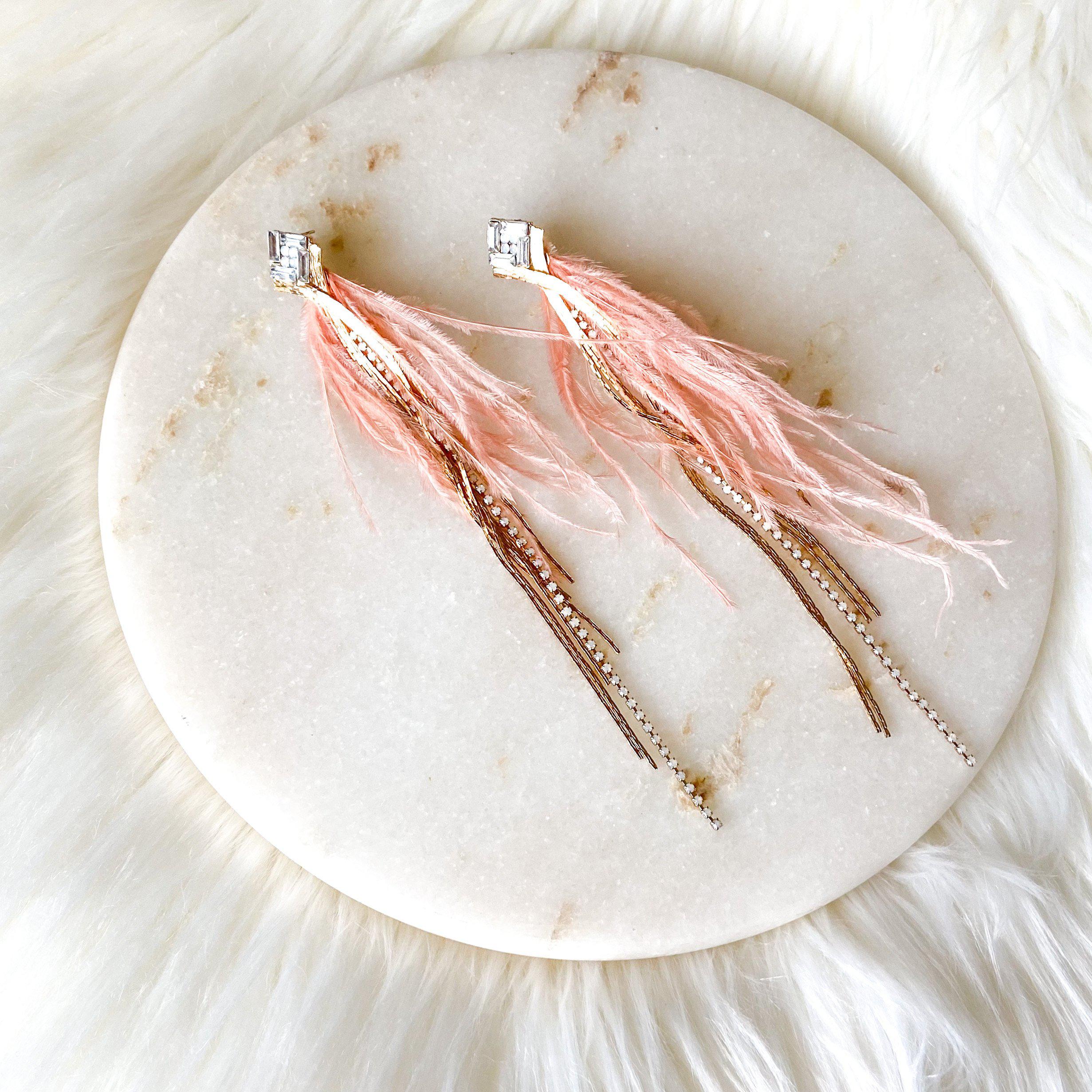 Feather & Rhinestone Duster Earrings - 2 Colors!