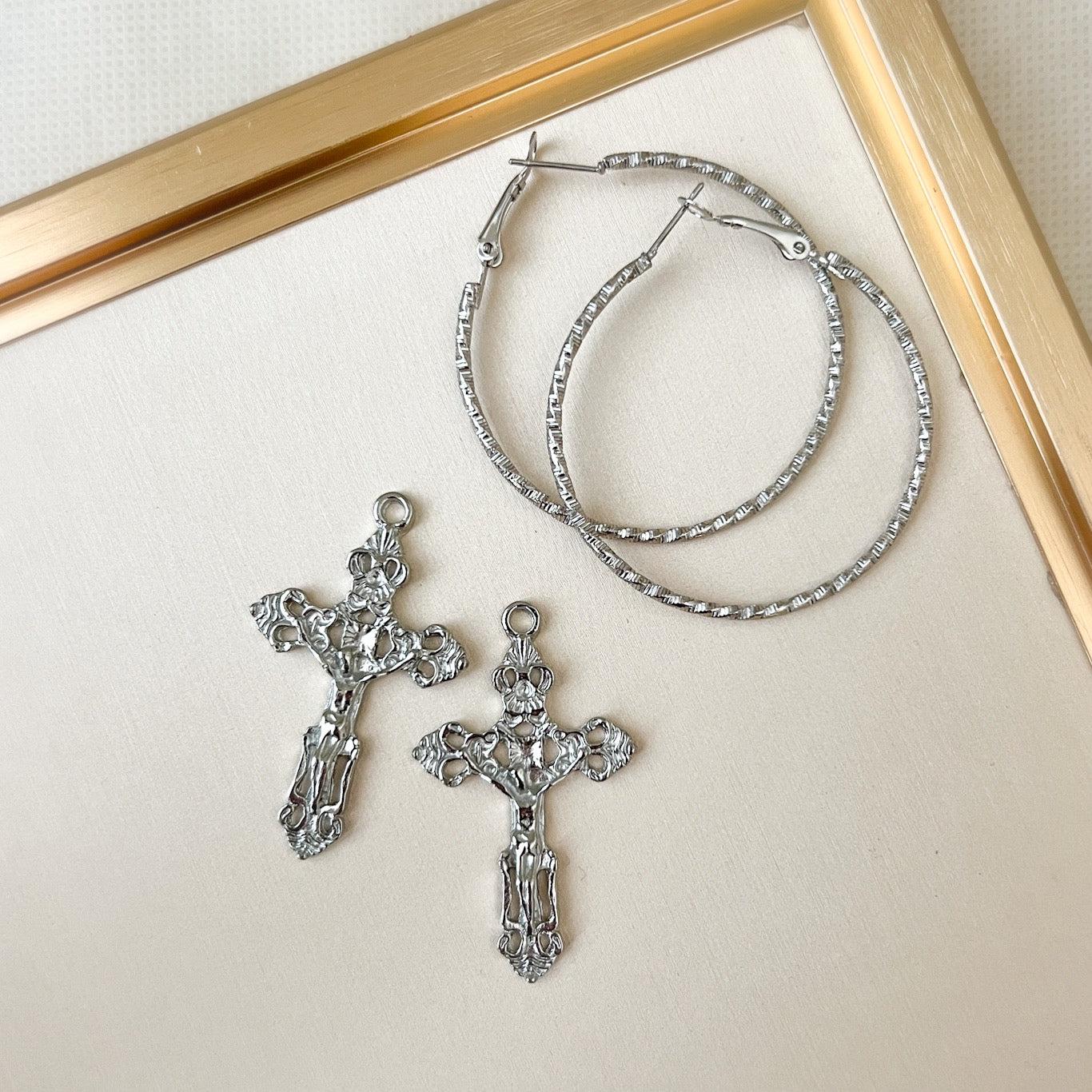 Baroque Cross Hoop Earrings