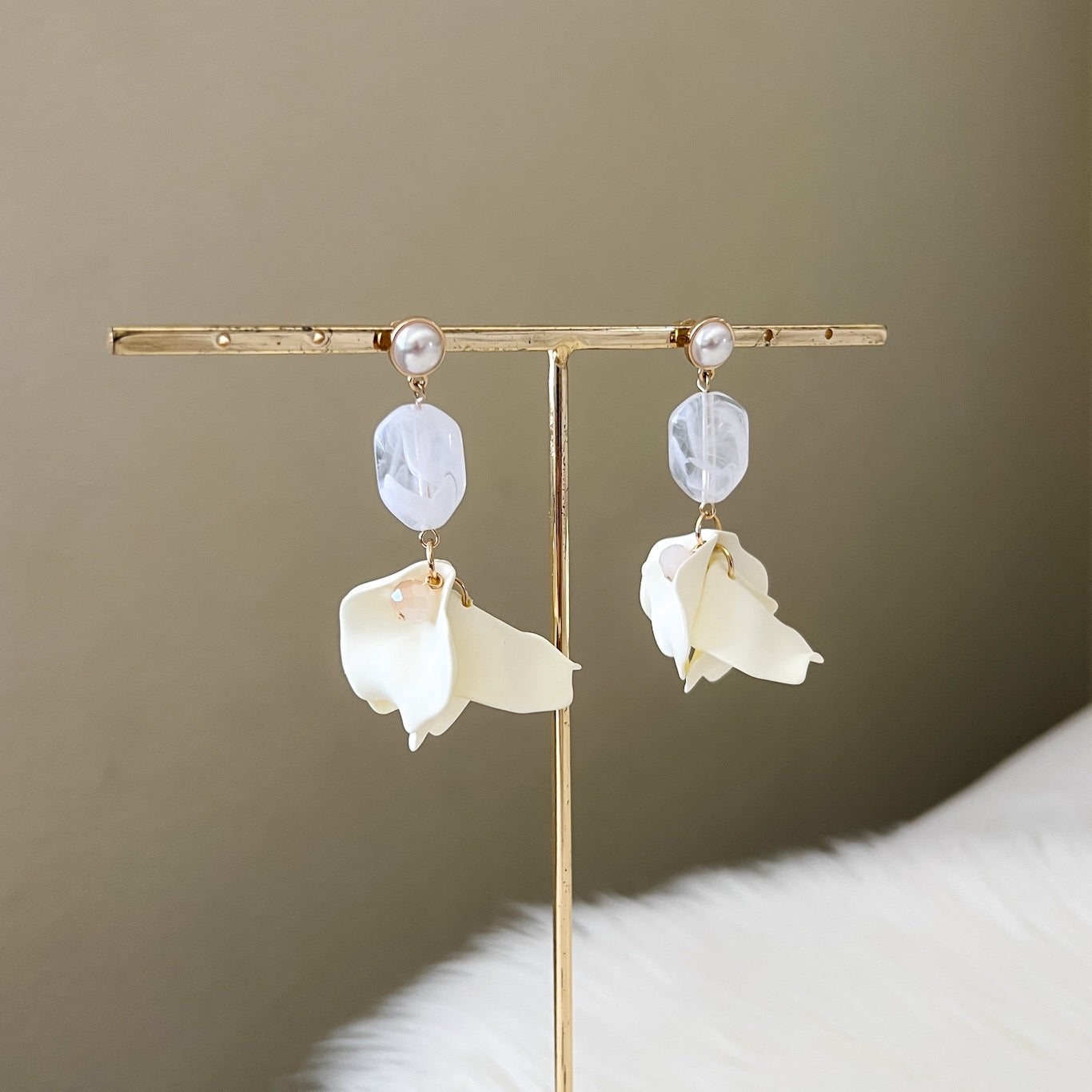 Vanilla Cream Petal Drop Earrings -  LAST CHANCE!
