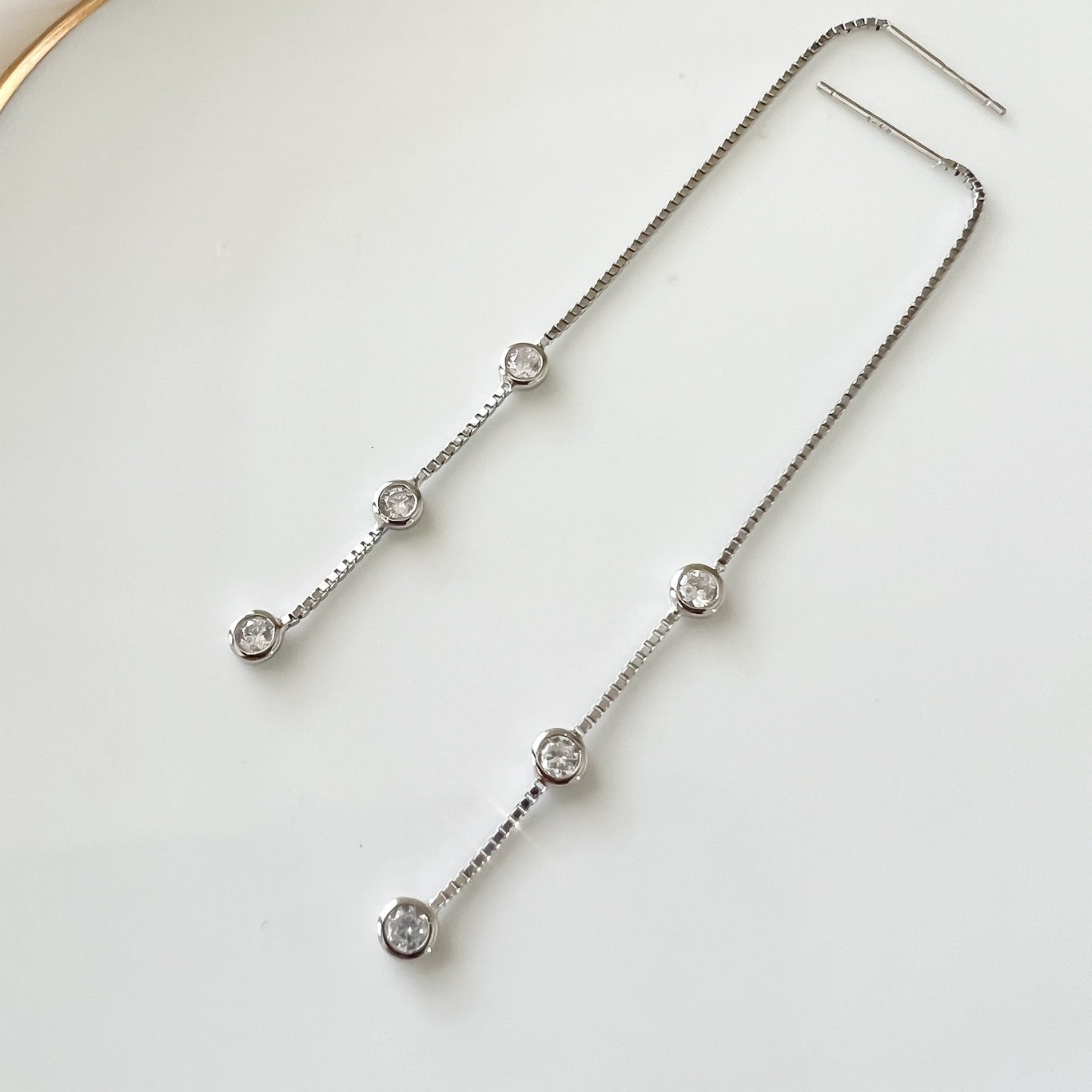 Jolie Bezel Drop Threader Earrings - LAST CHANCE!