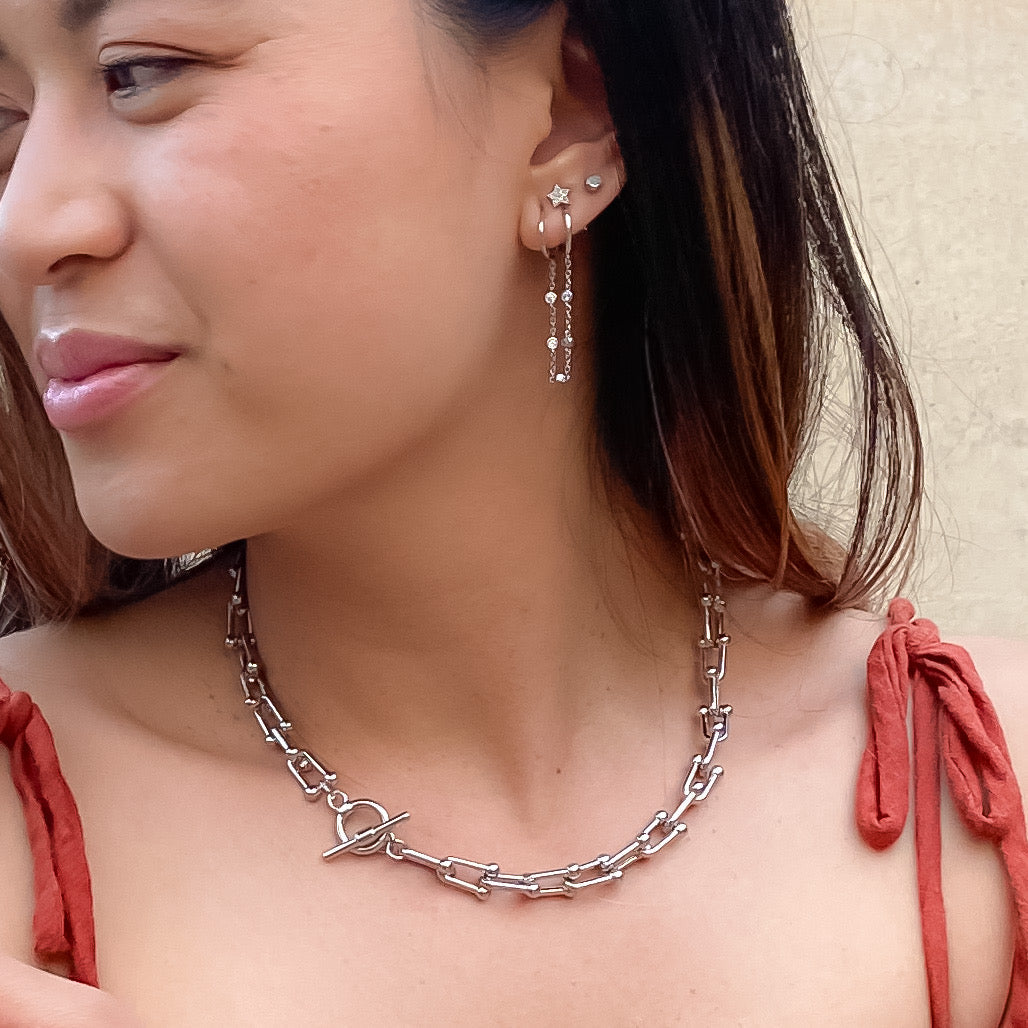 Bebe Bejeweled Chain Link Huggie Earring - LAST CHANCE!