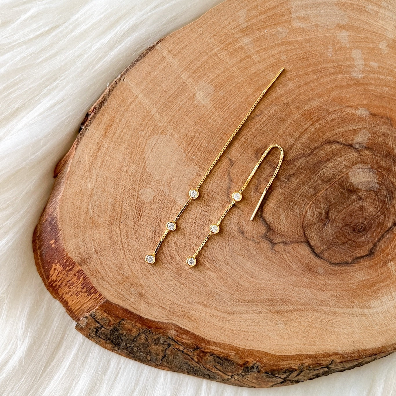 Jolie Bezel Drop Threader Earrings - LAST CHANCE!