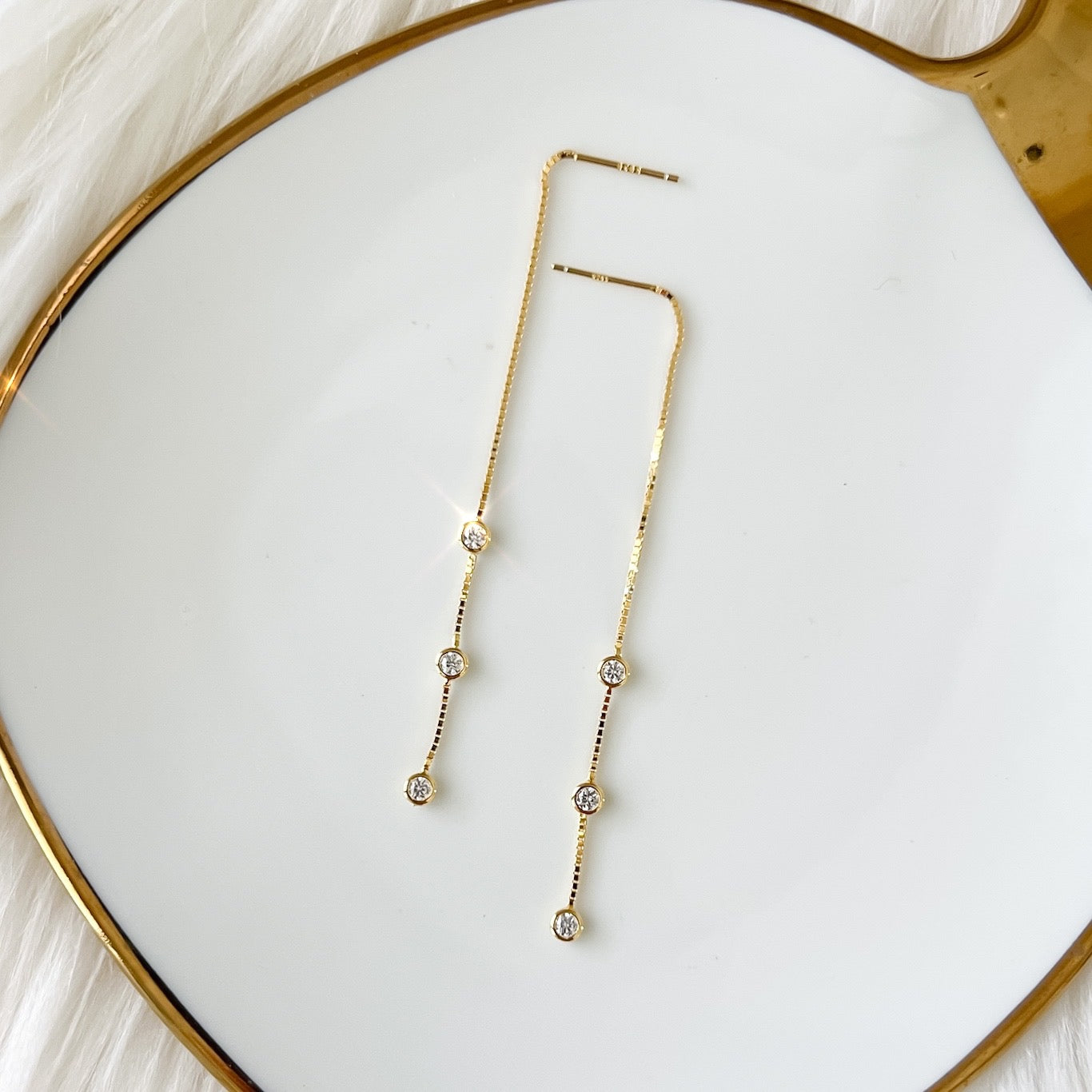 Jolie Bezel Drop Threader Earrings - LAST CHANCE!