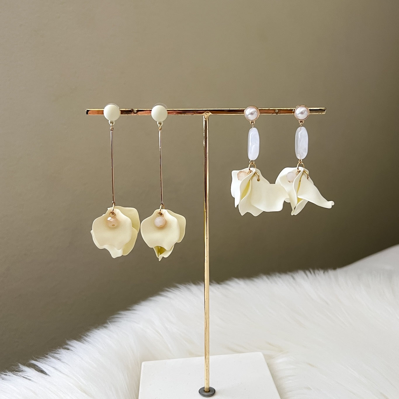 Vanilla Cream Petal Drop Earrings -  LAST CHANCE!
