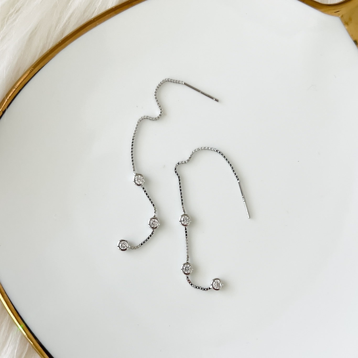 Jolie Bezel Drop Threader Earrings - LAST CHANCE!