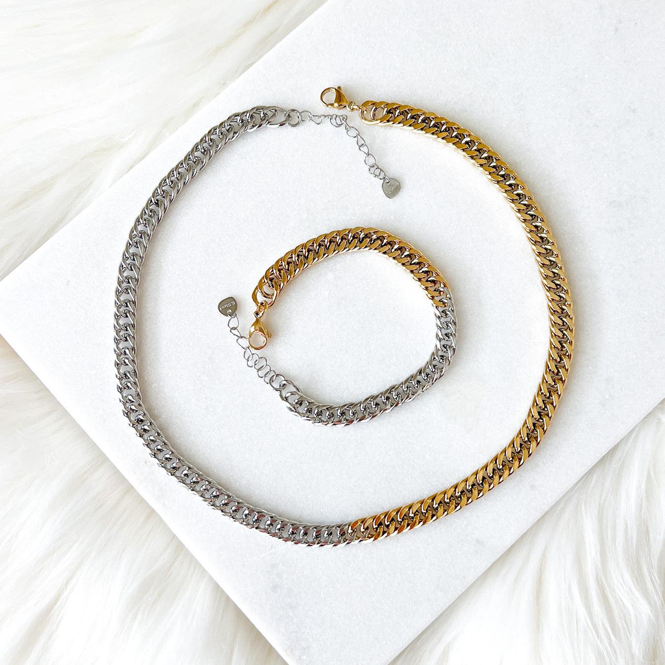 Two Toned Cuban Chain Bracelet