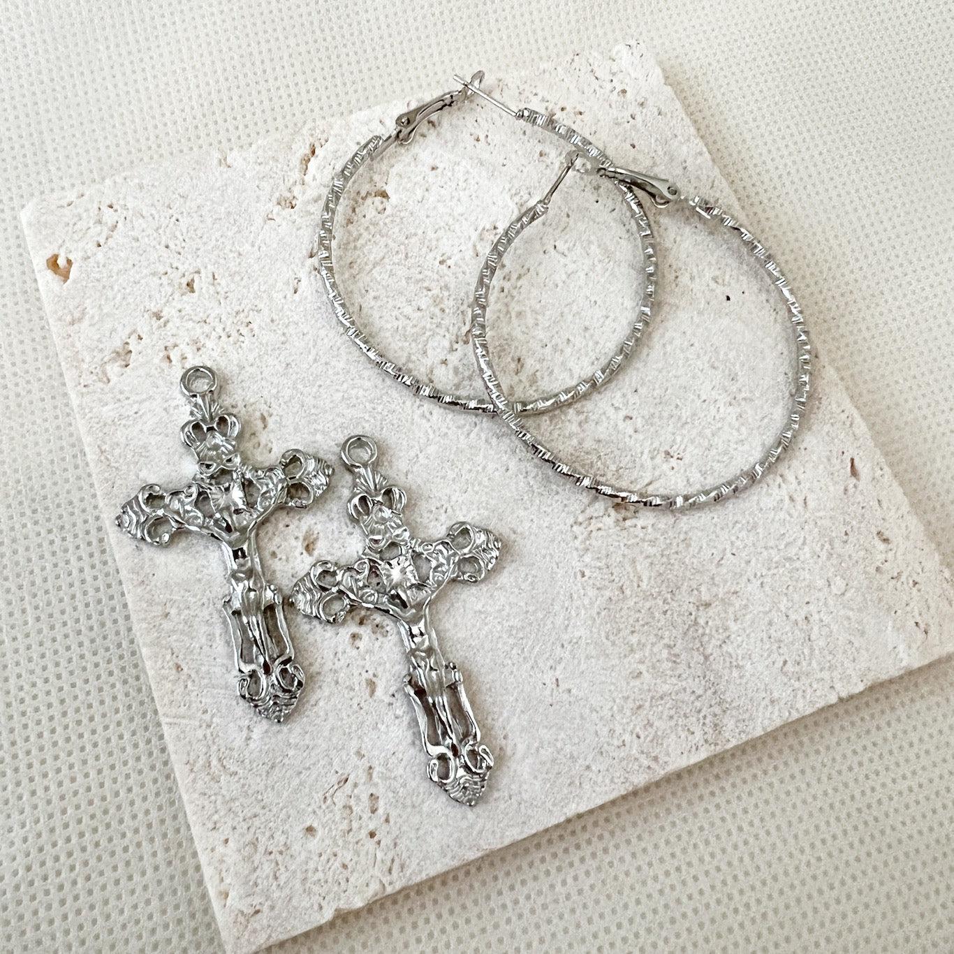 Baroque Cross Hoop Earrings