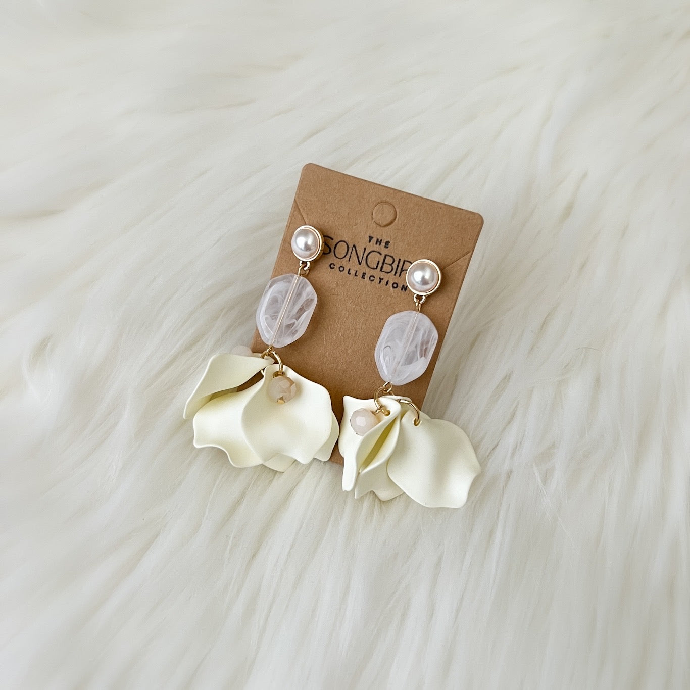 Vanilla Cream Petal Drop Earrings -  LAST CHANCE!