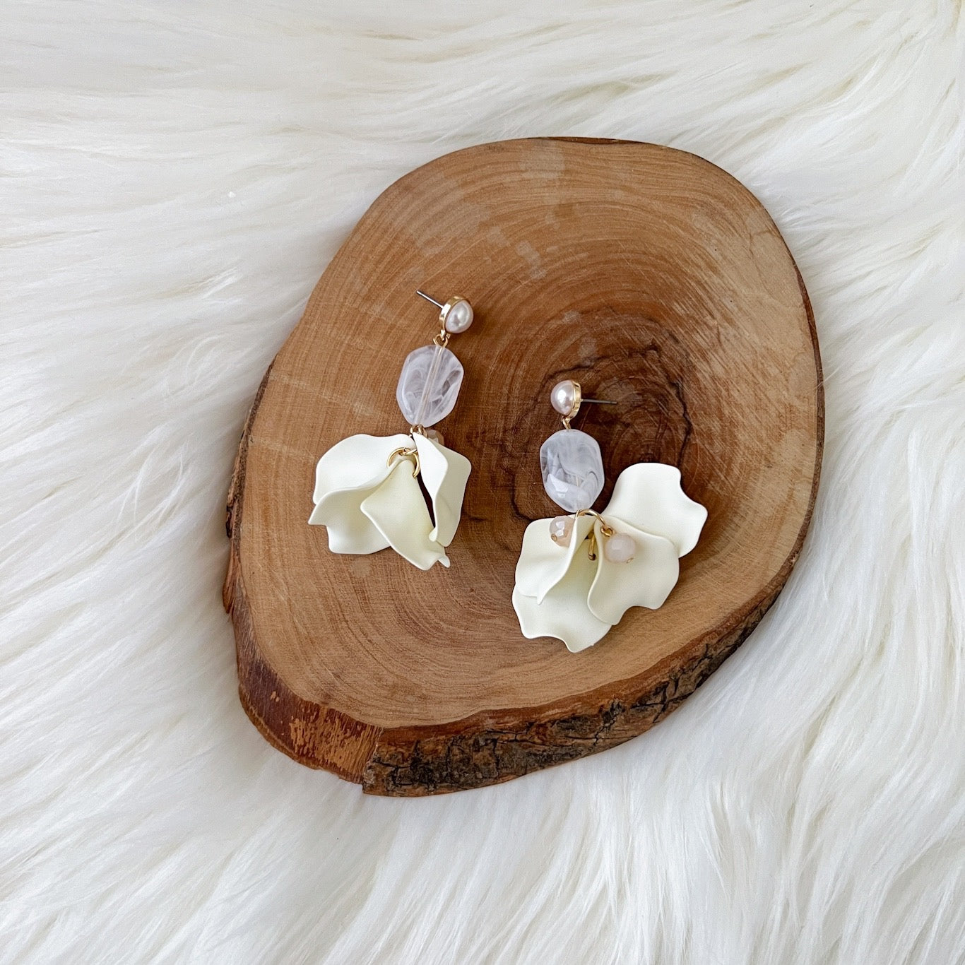 Vanilla Cream Petal Drop Earrings -  LAST CHANCE!