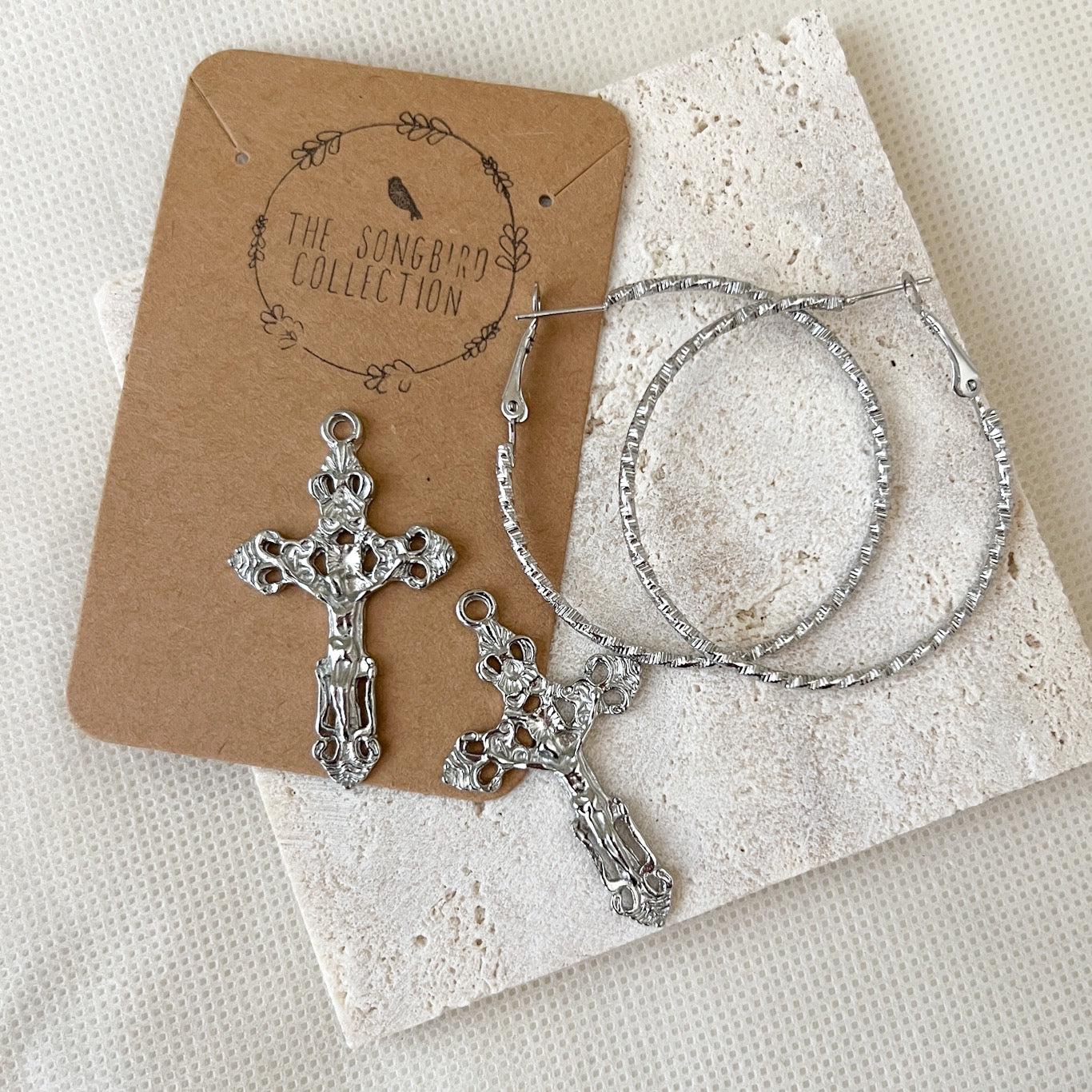 Baroque Cross Hoop Earrings